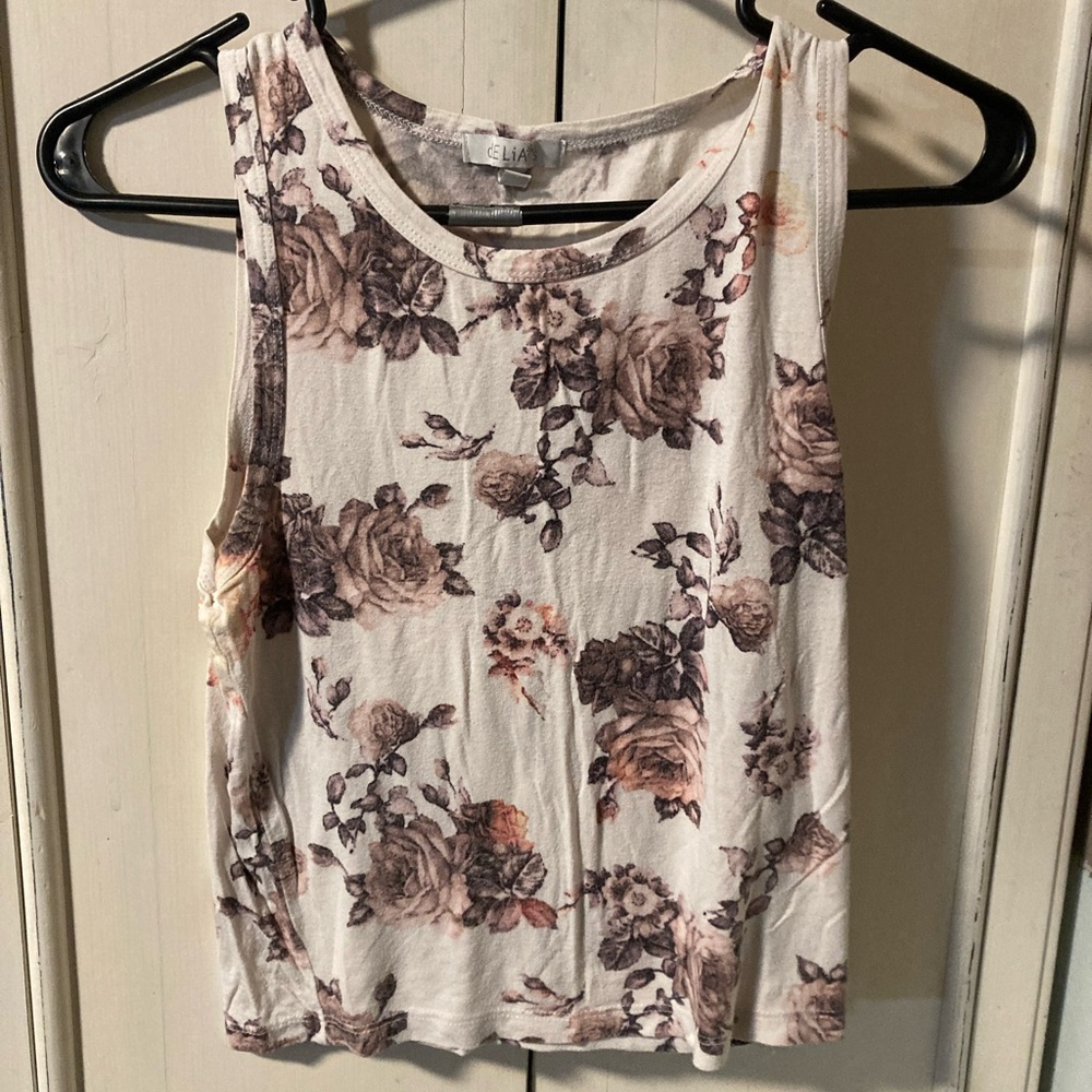 dELiA*s Floral Tank crop Top - Cream and Brown